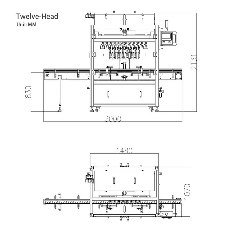 Automatic 12 Heads Gravity Filling Machine XBZLS-12 4 Dimensional diagram of xuefill's fully automatic twelve head self flowing liquid filling machine 4