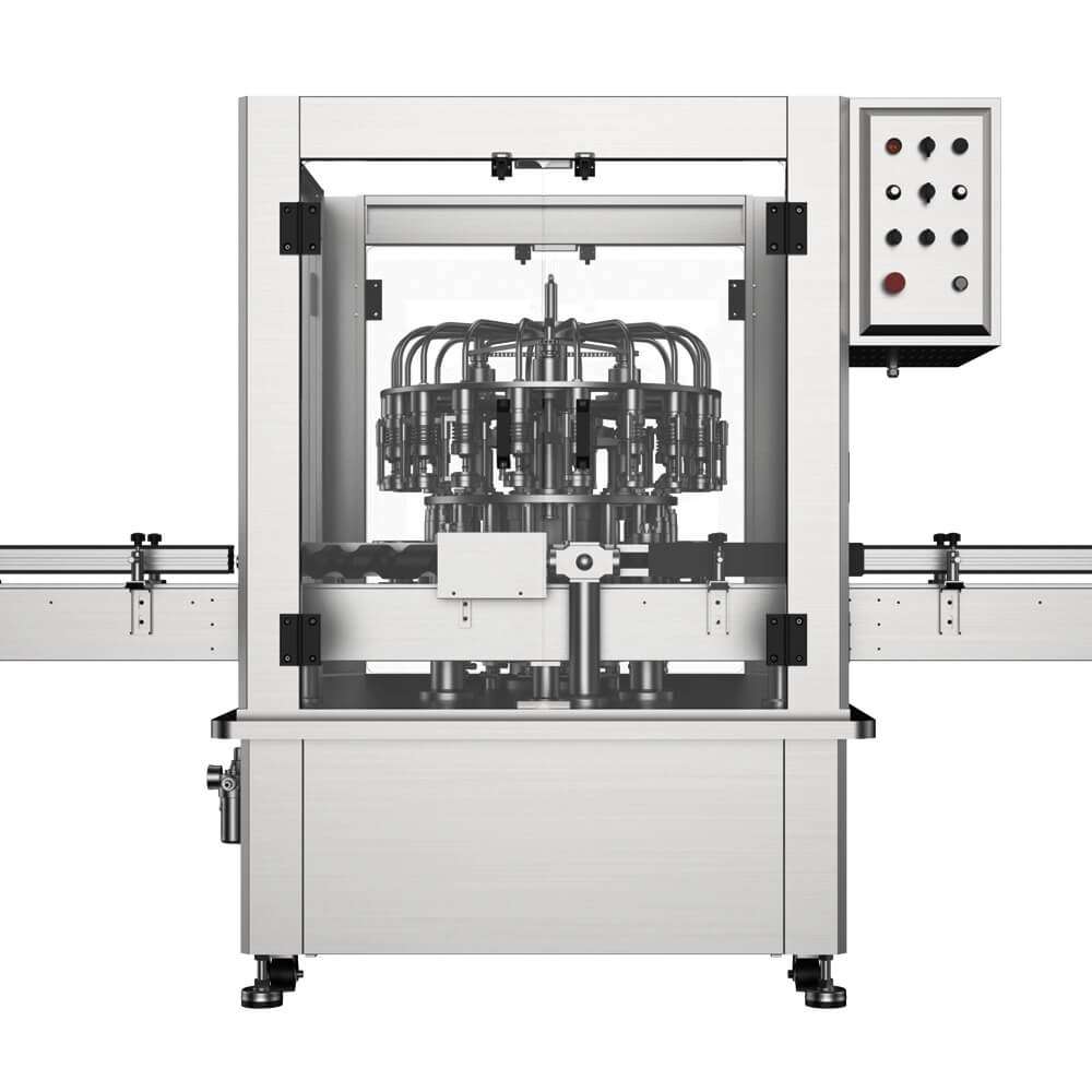 Automatic Eighteen-Head Rotary Vacuum Filling Machine (for Small and Medium Glass Bottles) XBKG-18 2 XUEFILL Rotary 18 head vacuum filling machine 2