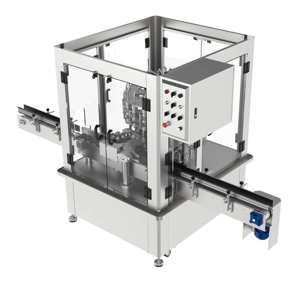 Automatic Eighteen-Head Rotary Vacuum Filling Machine (for Small and Medium Glass Bottles) XBKG-18 3 XUEFILL Rotary 18 head vacuum filling machine 3