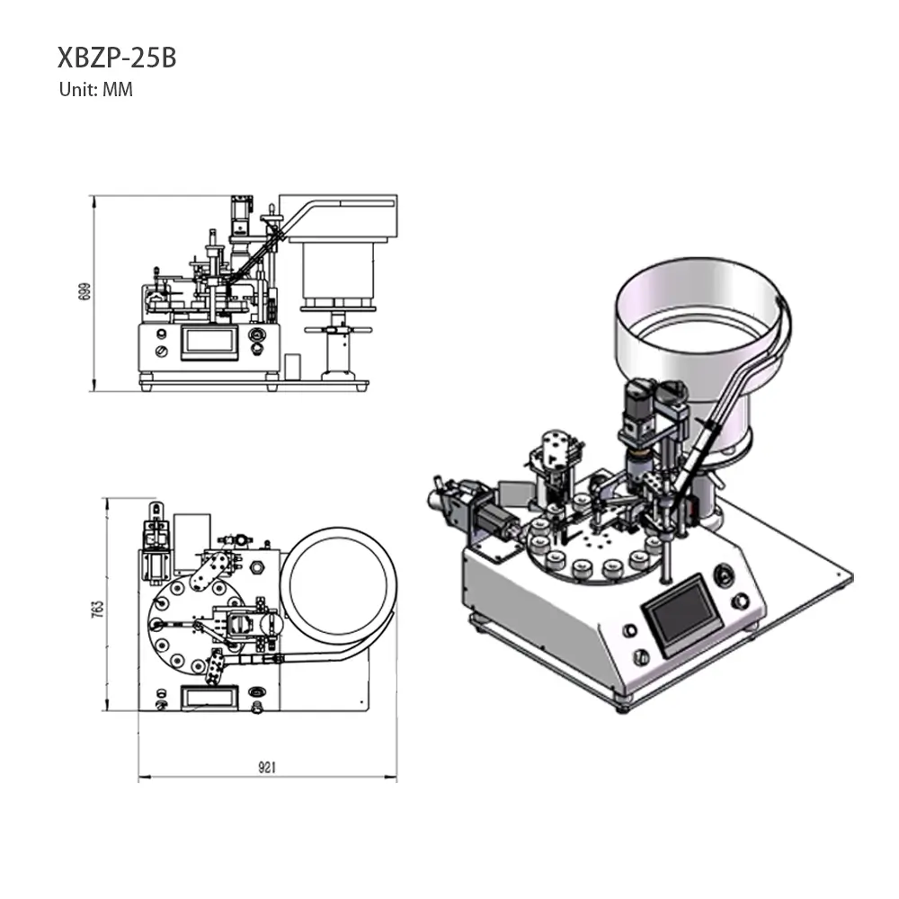 ماكينة التعبئة والتغليف XBZP Series 5 رسم تخطيطي لأبعاد ماكينة التعبئة والتغليف XBZP 25B من xuefill