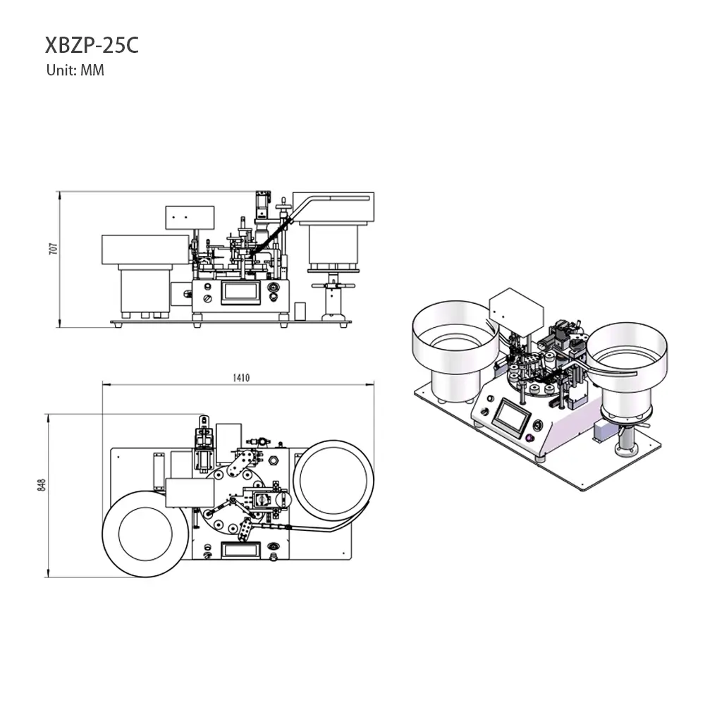 ماكينة التعبئة والتغطية XBZP Series 4 رسم تخطيطي لأبعاد ماكينة التعبئة والتغليف XBZP 25C من xuefill