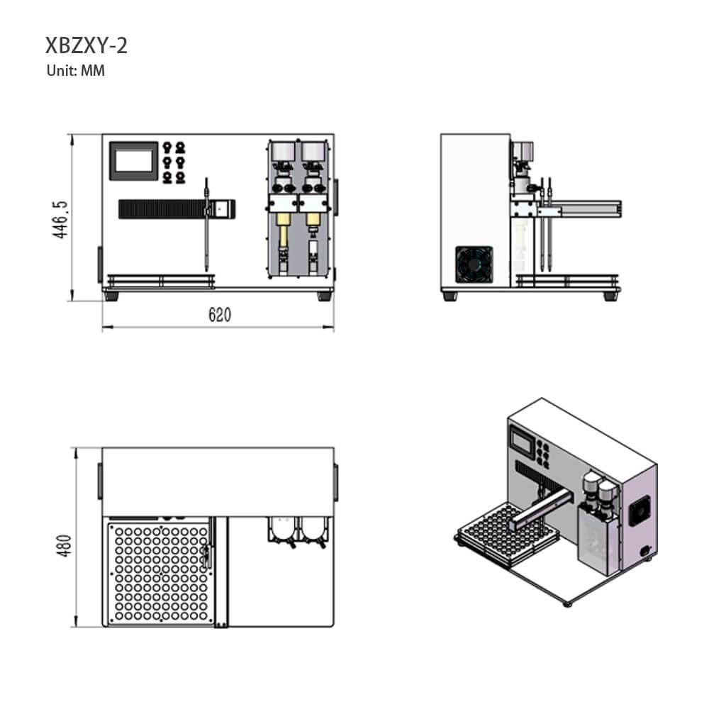 Rotary Valve Microplate Dispenser XBZXY Series 2 Dimensional diagram of rotary valve microplate dispenser xbzxy series from xuefill