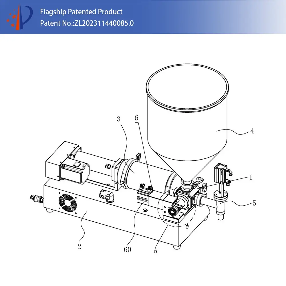 Máquina llenadora de pastas, serie XBSG 4 Diagrama de la patente de la máquina llenadora de pasta de xuefill