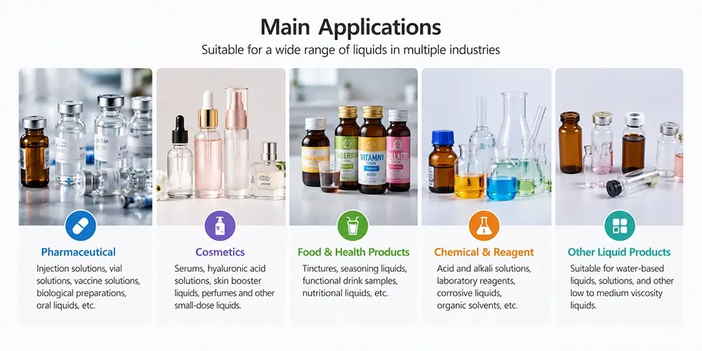 Filling and Capping Machine XBZP Series: Compact Ceramic Pump Solution for Small Bottles 1 main applications of the filling and capping machine xbzp series